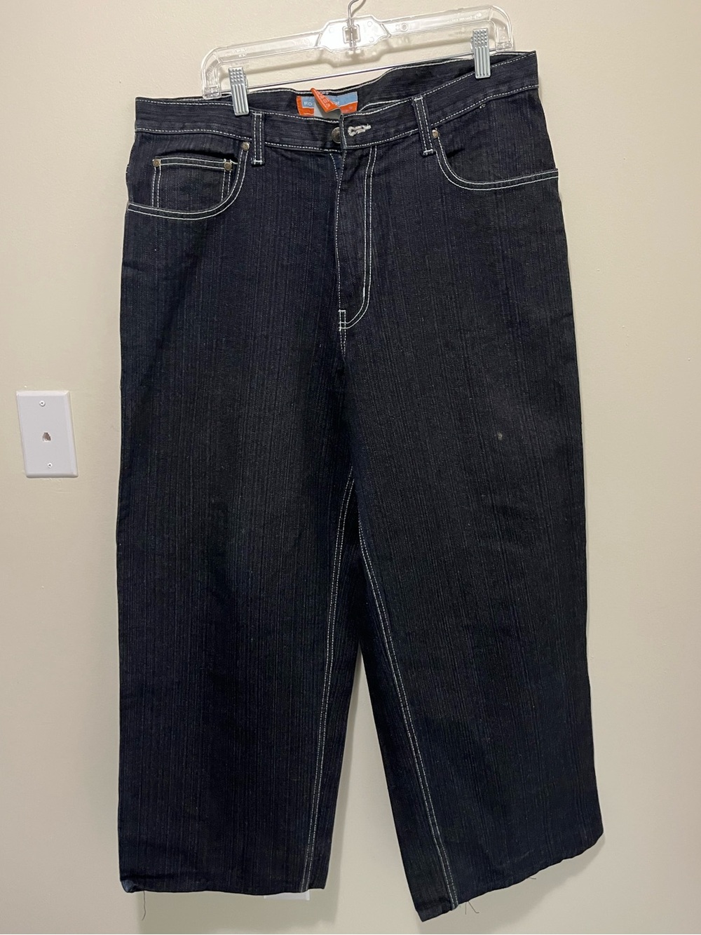 Vintage Rocawear Baggy Denim Jeans Size 36 Black White Contrast Stitch Y2K